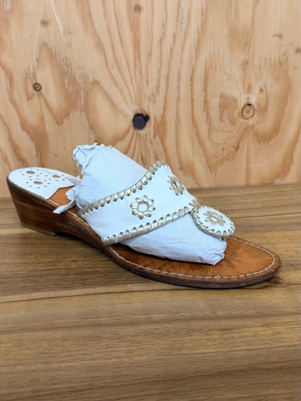 Jack Rogers White Leather Wedge Slide Sandal Right Shoe Only Size 10